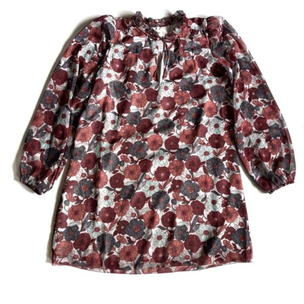 Wilfred Long Sleeve Large Print Red, Pink, and White Floral Dress - S